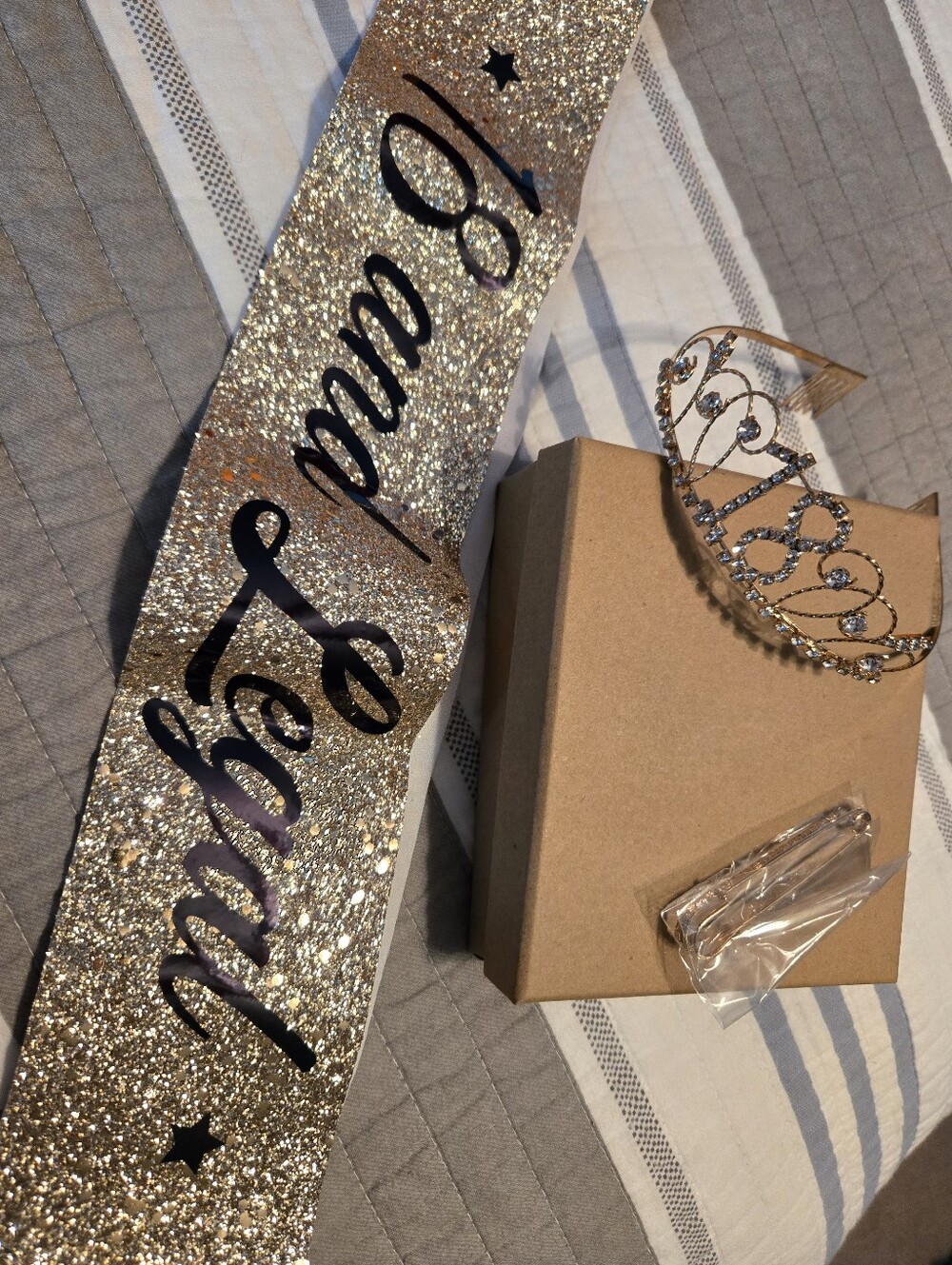 Gold Glitter "18 and Legal" Sash with Rhinestone 18 Tiara